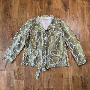 Jones New York Sport Rain Jacket Women's Sz XL Belted Green Snakeskin Pockets